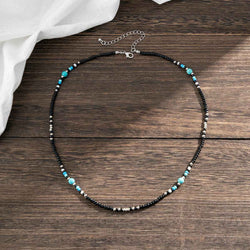 Turquoise & Black Bohemian Bead Design Necklace