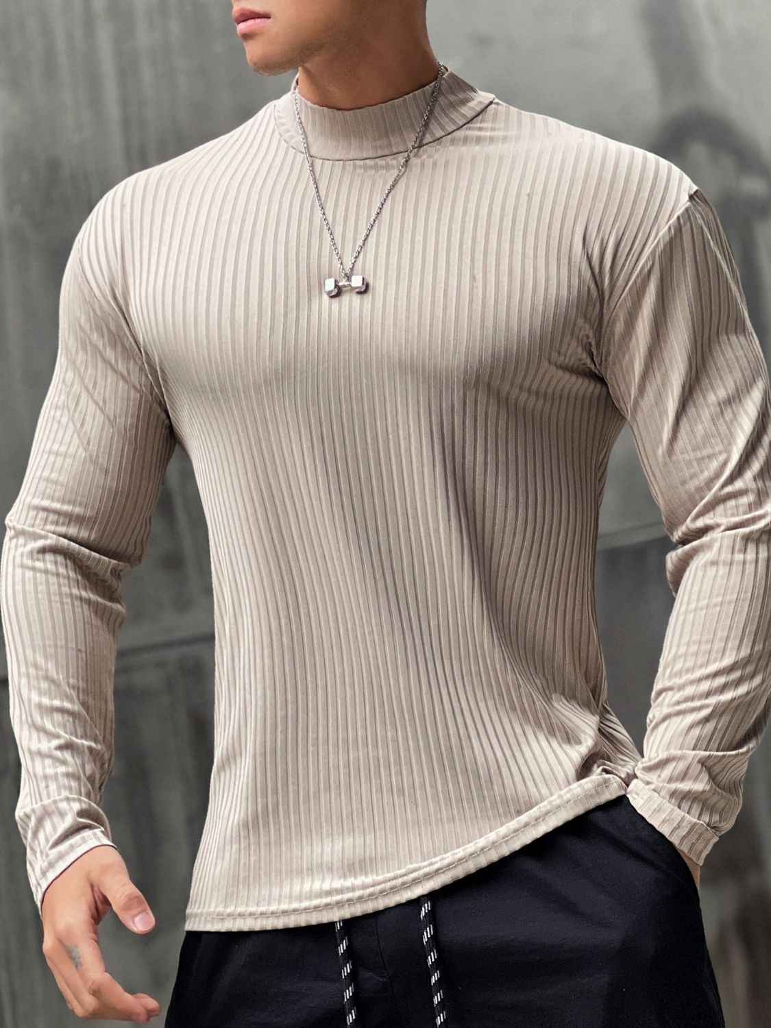 Men's Mock Neck Long Sleeve T-Shirt
