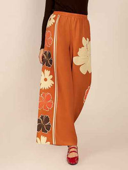 Printed Elastic Waist Wide Leg Pants