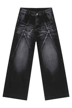 Washed Cat Whisker Straight Leg Jeans