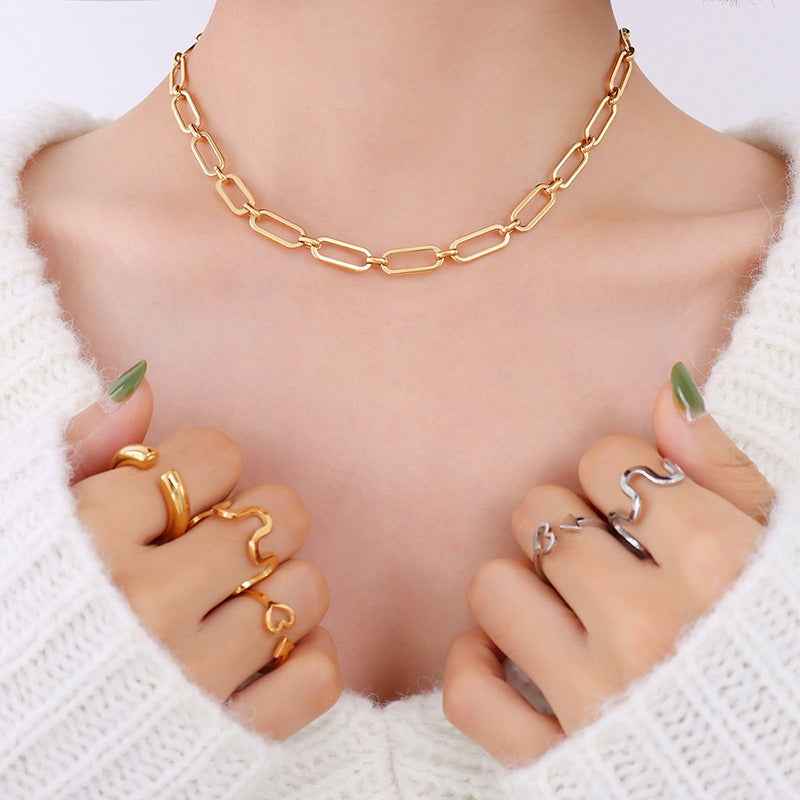 18K Gold Geometric Design Luxury Bracelet Necklace Set