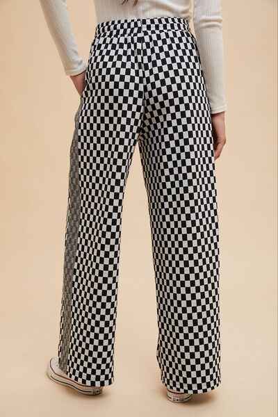 Annie Wear Drawstring Checkered Wide Leg Pants