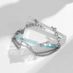 Square Sky-Blue Crystal Double-Layer Bracelet