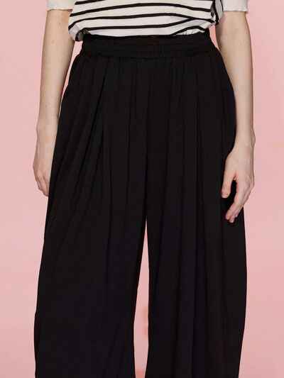 Elastic Waist Wide Leg Pants with Pockets