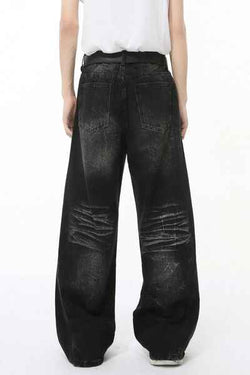 Washed Cat Whiskered Wide Leg Jeans