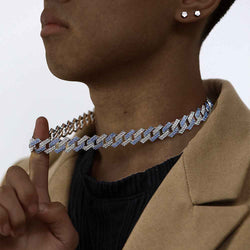 Cuban Chain With Diamond-Studded Design Necklace & Bracelet Set