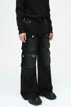 Multi-Pocket Cargo Wide-Leg Jeans