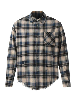 Men's Raw Hem Plaid Button Down Shirt