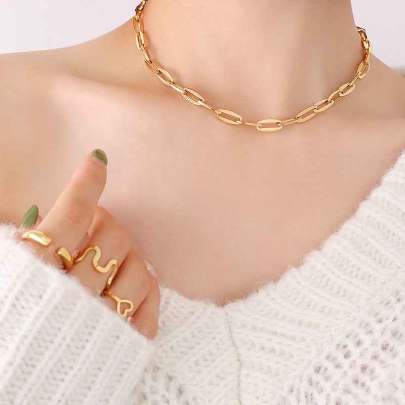 18K Gold Geometric Design Luxury Bracelet Necklace Set