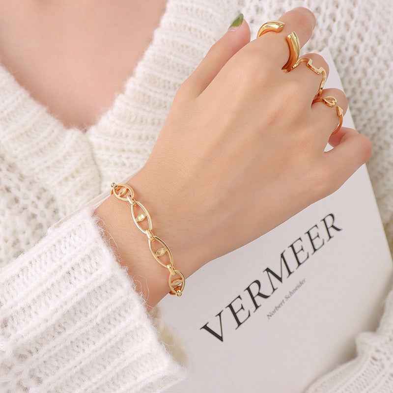 18K Gold Geometric Design Luxury Bracelet Necklace Set