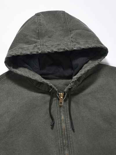 Men's Zip Up Washed Hooded Jacket