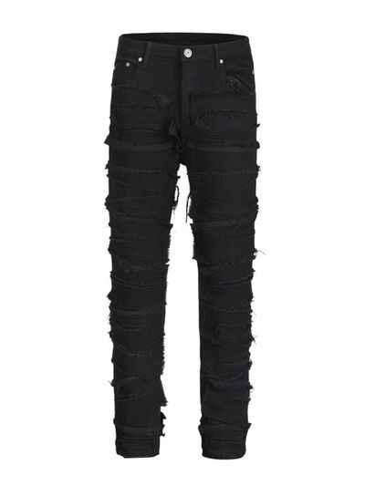 Men's Washed Distressed Panelled Jeans