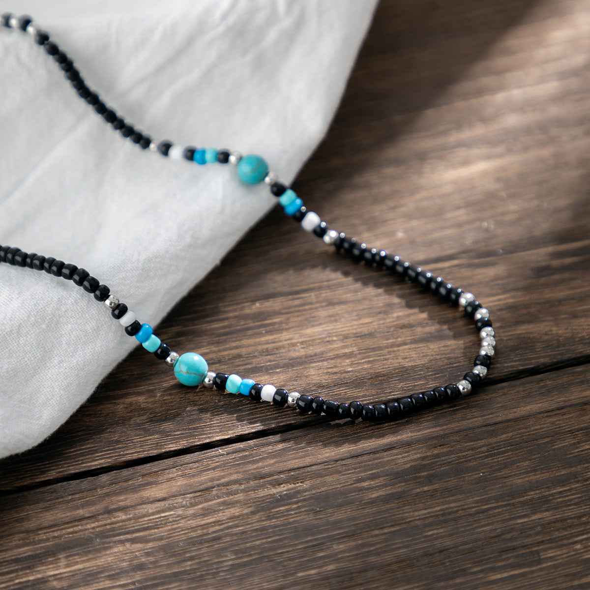 Turquoise & Black Bohemian Bead Design Necklace