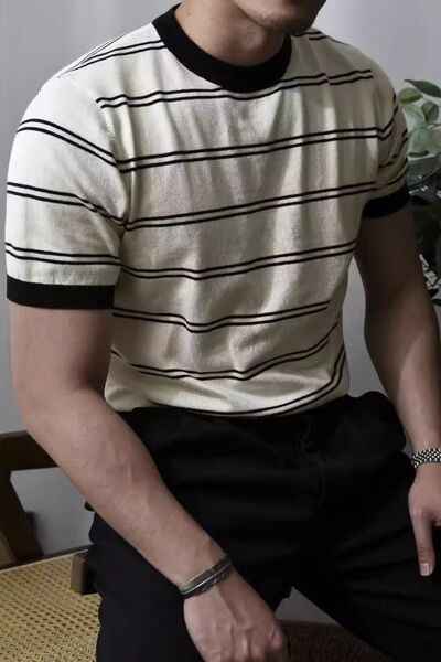 Men's Plus Size Round Neck Striped T-Shirt