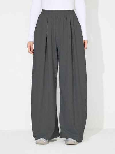 Elastic Waist Wide Leg Pants with Pockets