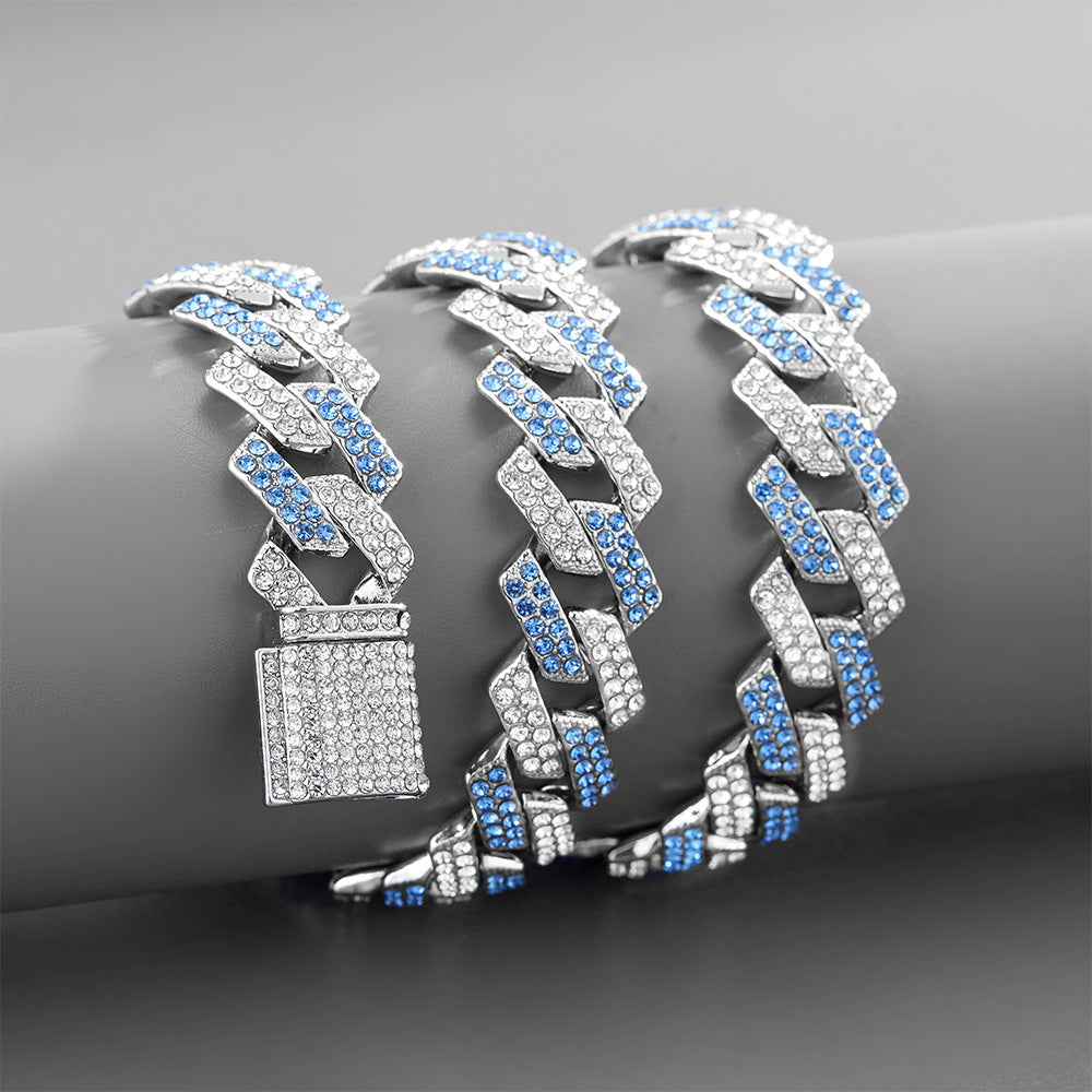 Cuban Chain With Diamond-Studded Design Necklace & Bracelet Set