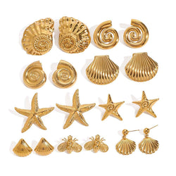 18K Gold-Plated Starfish/Shell/Conch/Bee-Shaped Earrings