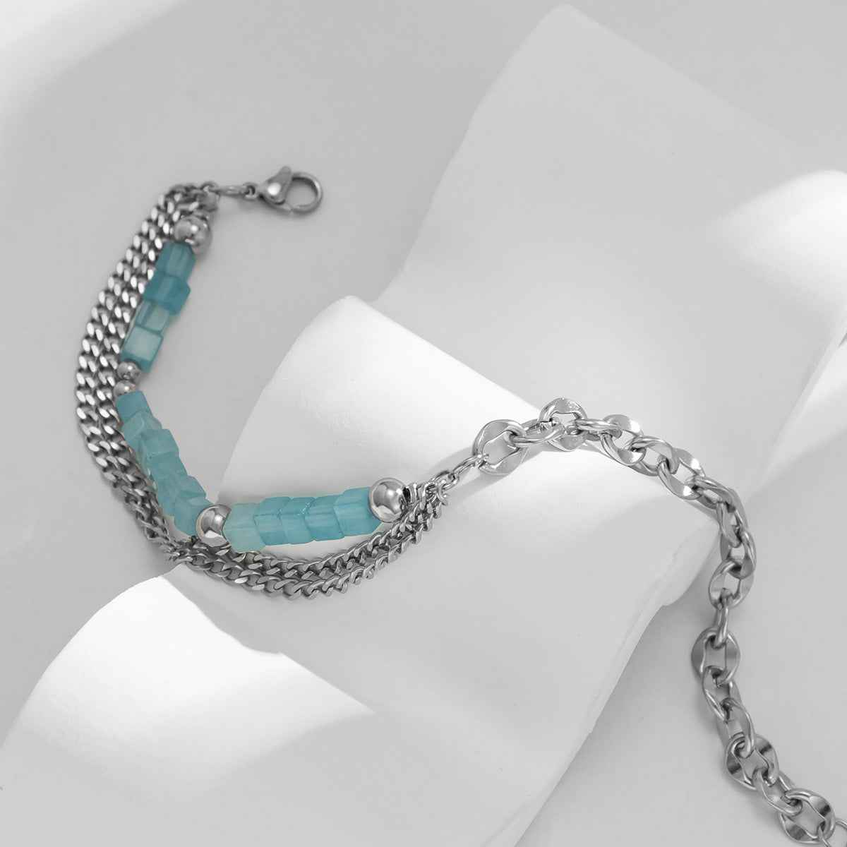 Square Sky-Blue Crystal Double-Layer Bracelet