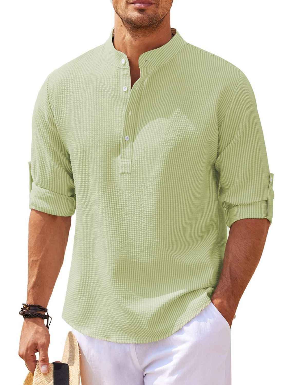 Men's Full Size Half Button Long Sleeve Shirt Plus Size