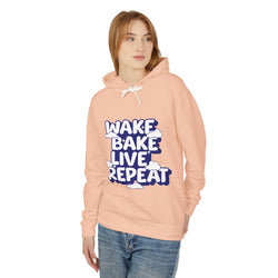 WAKE BAKE LIVE REPEAT - Unisex Lightweight Hooded Sweatshirt