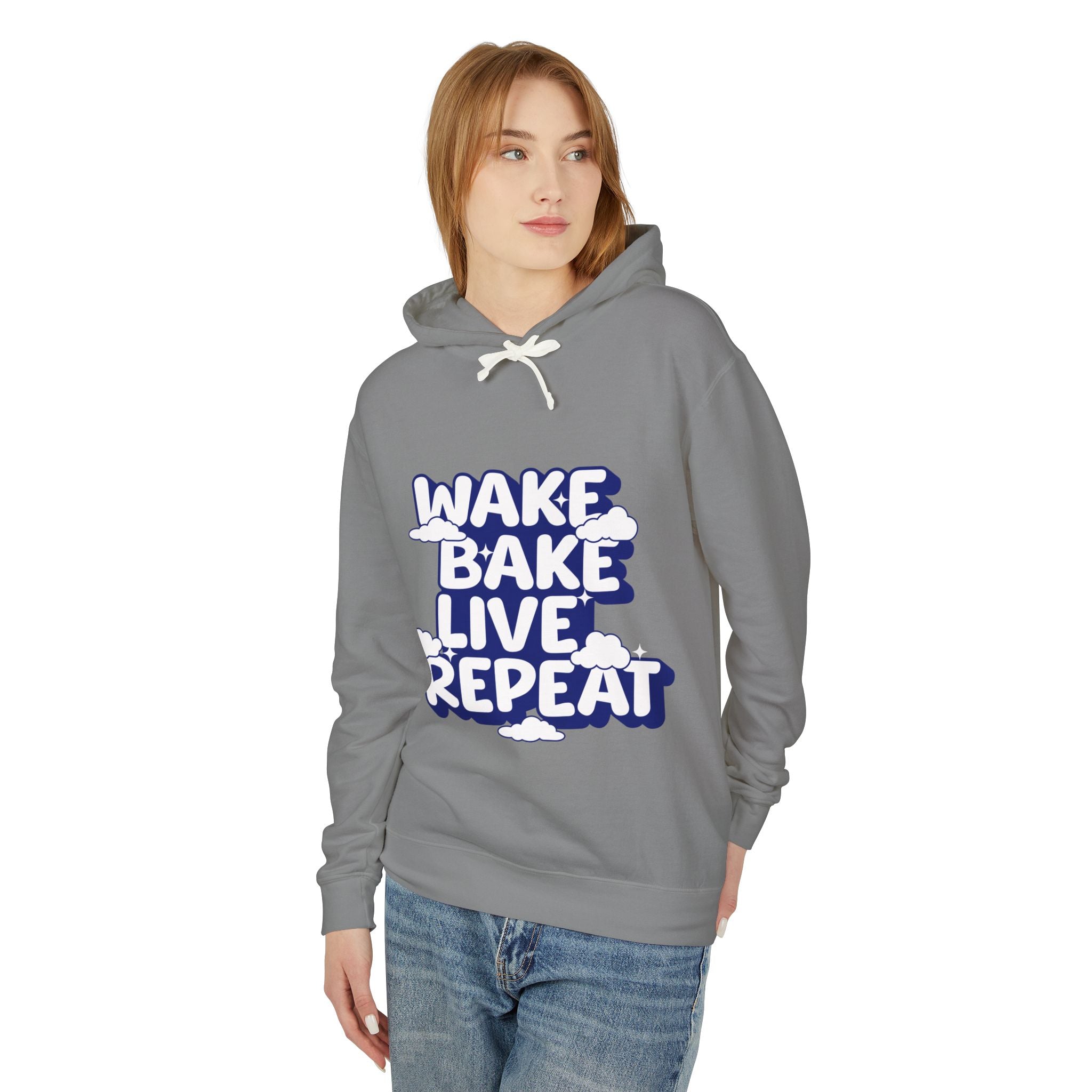 WAKE BAKE LIVE REPEAT - Unisex Lightweight Hooded Sweatshirt