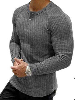 Men's Full Size Ribbed Round Neck Long Sleeve T-Shirt Plus Size