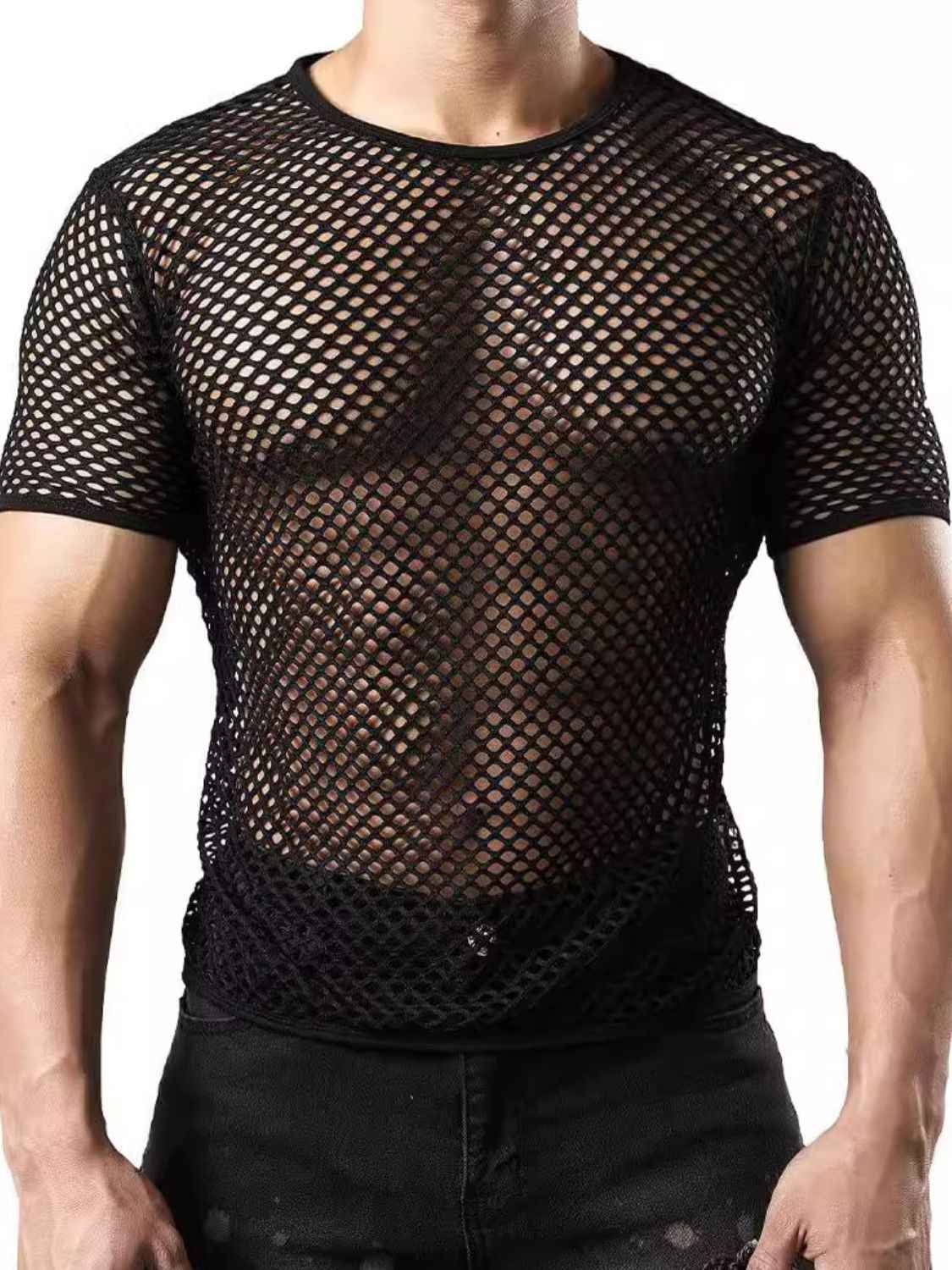 Men's Hollow Out Round Neck Short Sleeve Top