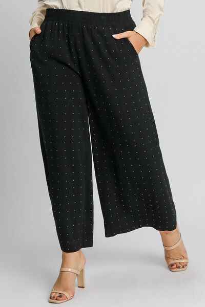 Umgee Full Size High Waisted Embellished Linen Pants Plus Size