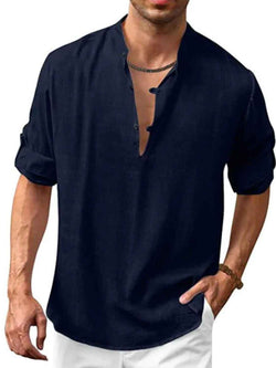 Men's Full Size Half Button Long Sleeve Shirt Plus Size