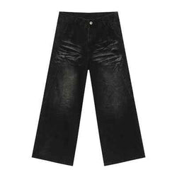 Washed Cat Whiskered Wide Leg Jeans