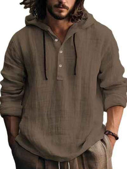 Men's Full Size Half Button Long Sleeve Hoodie