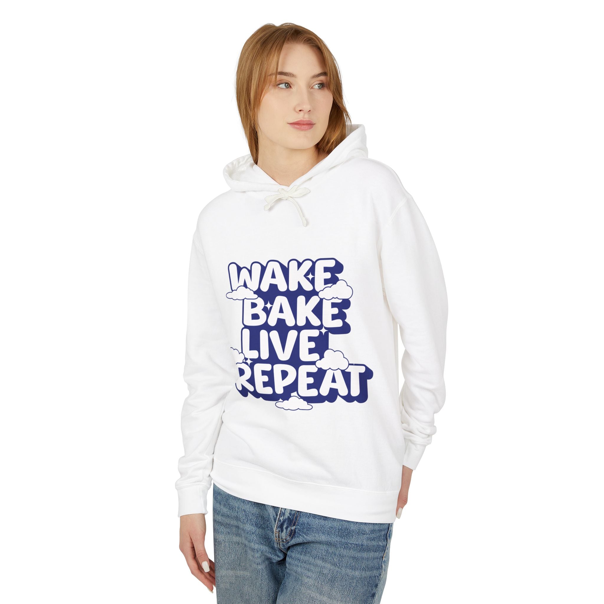 WAKE BAKE LIVE REPEAT - Unisex Lightweight Hooded Sweatshirt