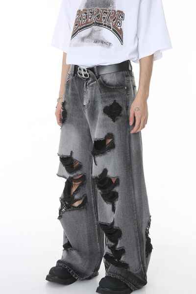 Distressed Wide Leg Jeans with Pockets