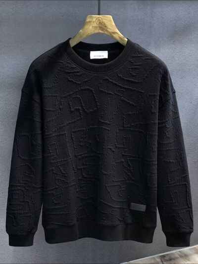 Men's  Plus Size Textured Round Neck Long Sleeve Sweatshirt