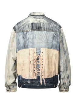 Men's Lace Up Back Button Up Denim Jacket