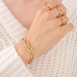 18K Gold Geometric Design Luxury Bracelet Necklace Set