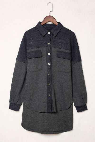 Waffle Knit Button Up Drop Shoulder Jacket