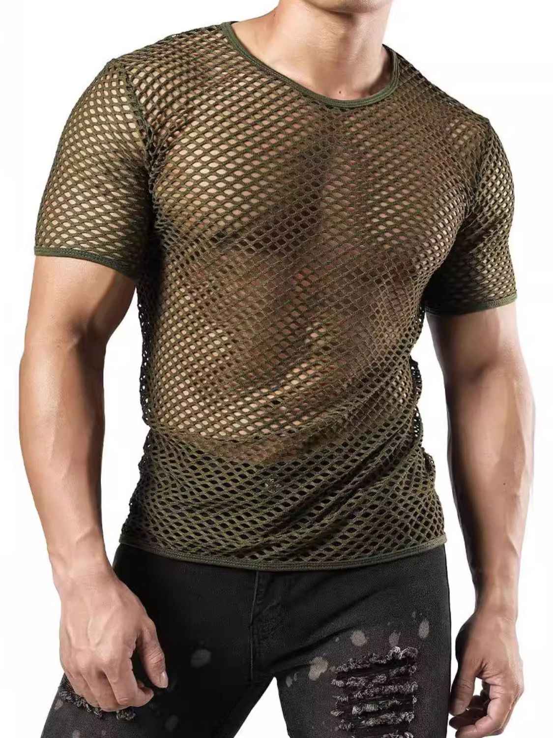 Men's Hollow Out Round Neck Short Sleeve Top