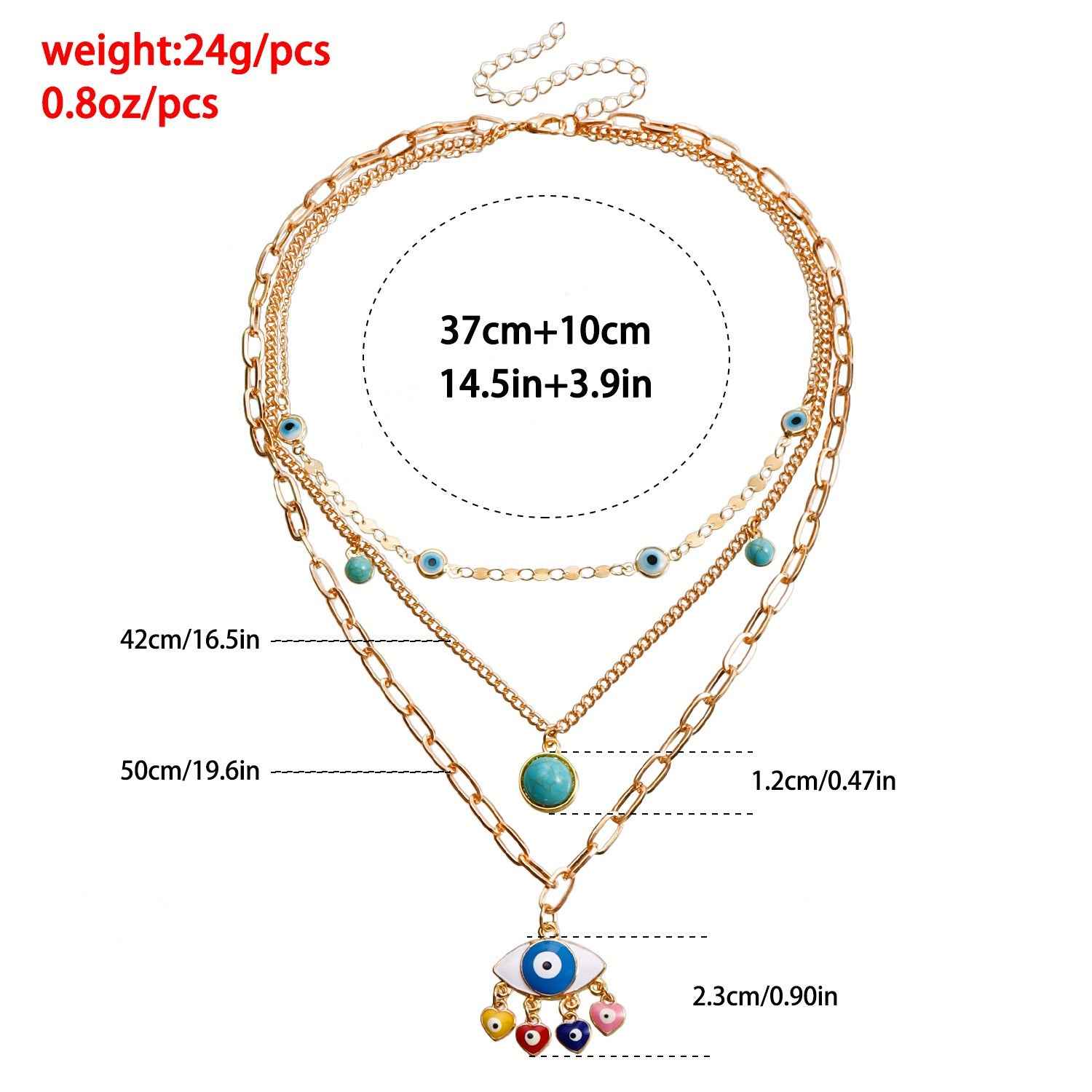 18K Gold Multi-Layer Chain With Devil's Eye AKA (Evil Eye) - Wards Off Evil