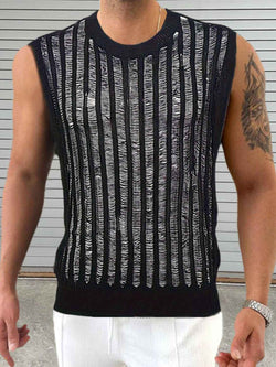 Men's Round Neck Hollow Out Sleeveless Top