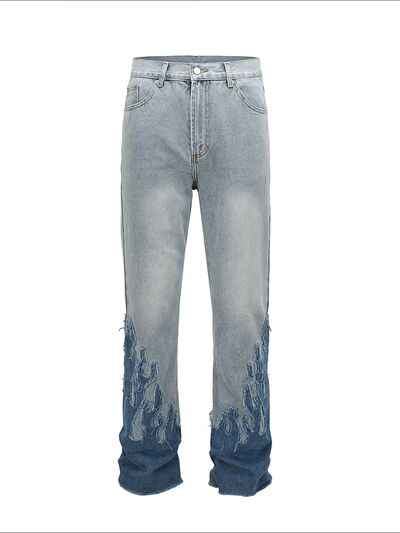 Men's Flame Pattern Patch Cargo Jeans ’