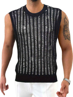 Men's Round Neck Hollow Out Sleeveless Top