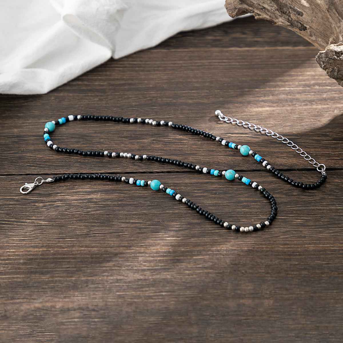 Turquoise & Black Bohemian Bead Design Necklace