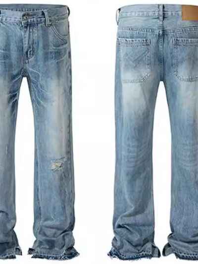 Men's Distressed Raw Hem Jeans