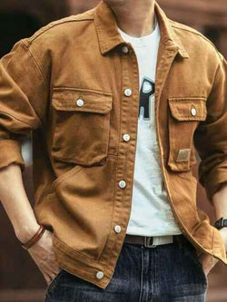 Men's Washed Collared Neck Cargo Jacket