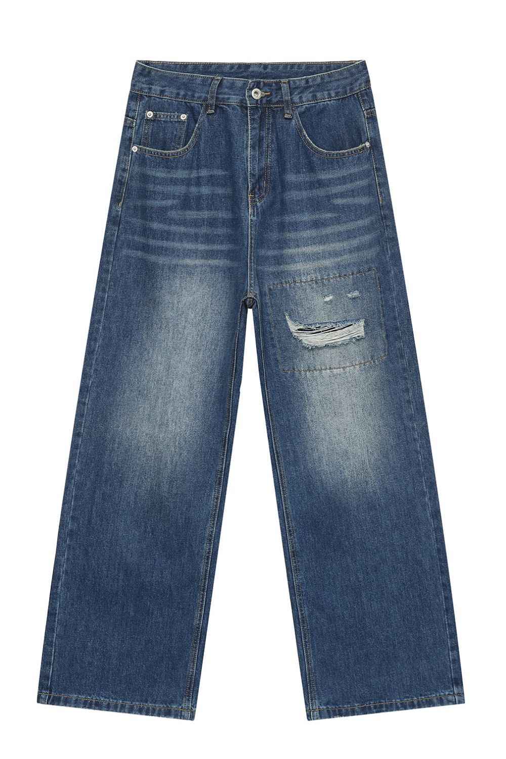 Men's Distressed Applique Straight Jeans