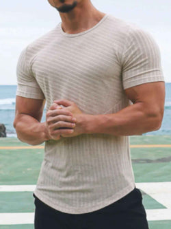 Men's Round Neck Short Sleeve Striped T-Shirt