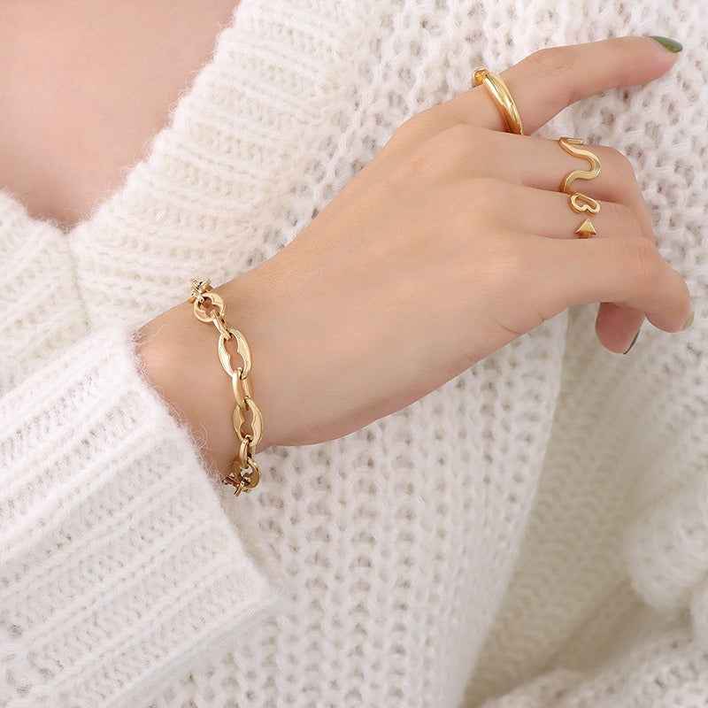 18K Gold Geometric Design Luxury Bracelet Necklace Set