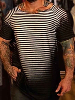 Men's Full Size Round Neck Short Sleeve Striped T-Shirt Plus Size