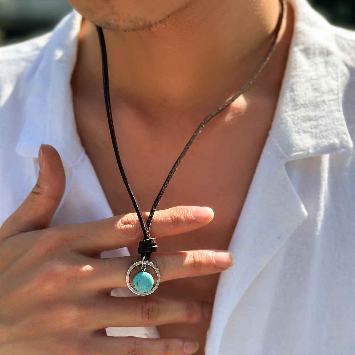 Novel Ring Hollow-Out With Turquoise Necklace